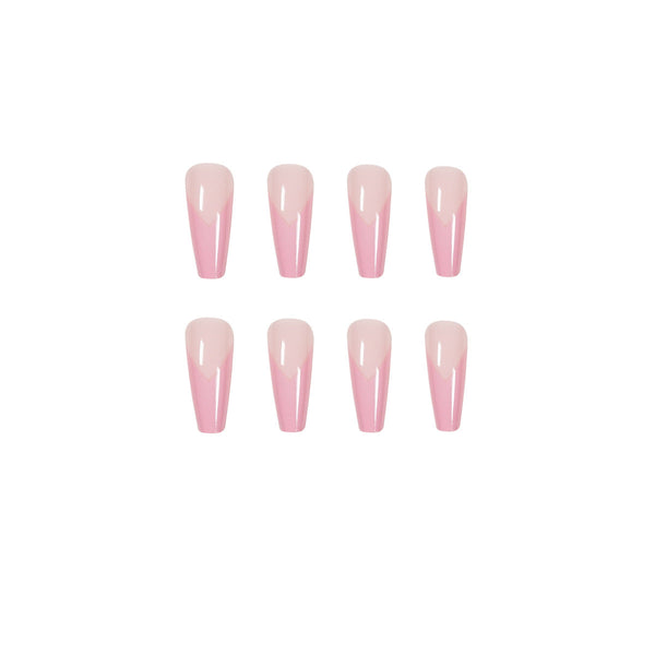 French Glossy Long Pink Press on Nails