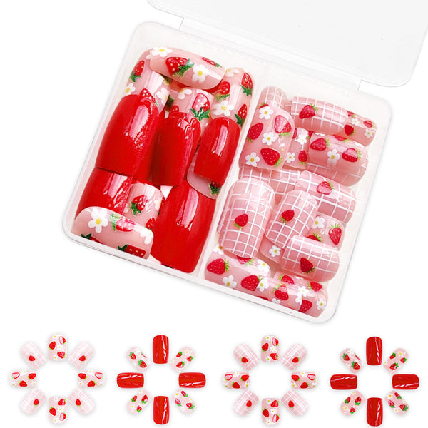 48 Pcs Press On Nails StrawberryFlower-2-48pcs