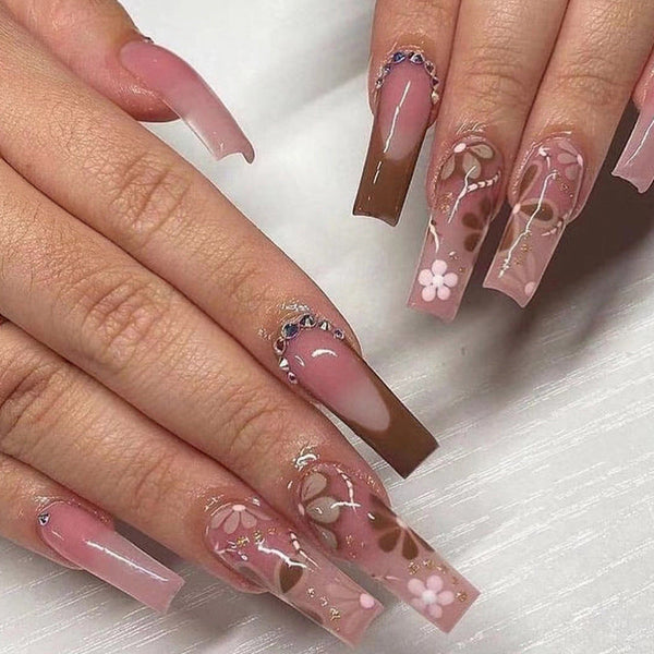French Glossy Long Pink Square Press on Nails