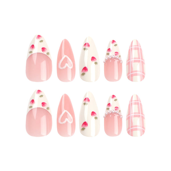 Almond Glossy Long Pink Press on Nails