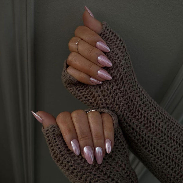 Almond Glossy Medium Pink Press on Nails