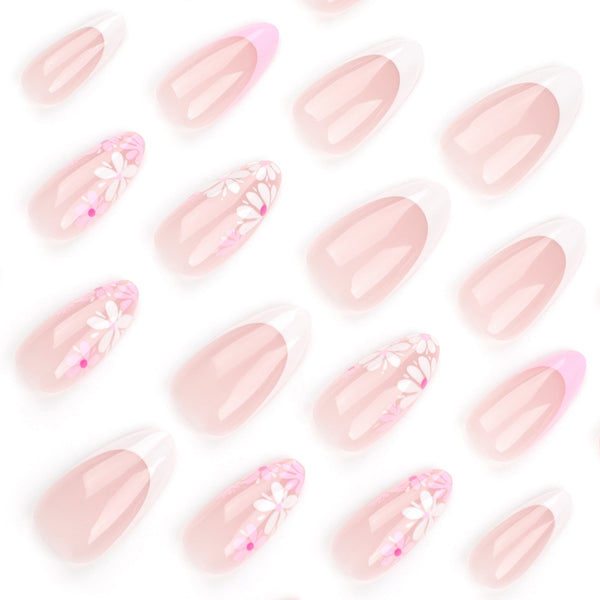 Almond French Glossy Medium Pink Press on Nails