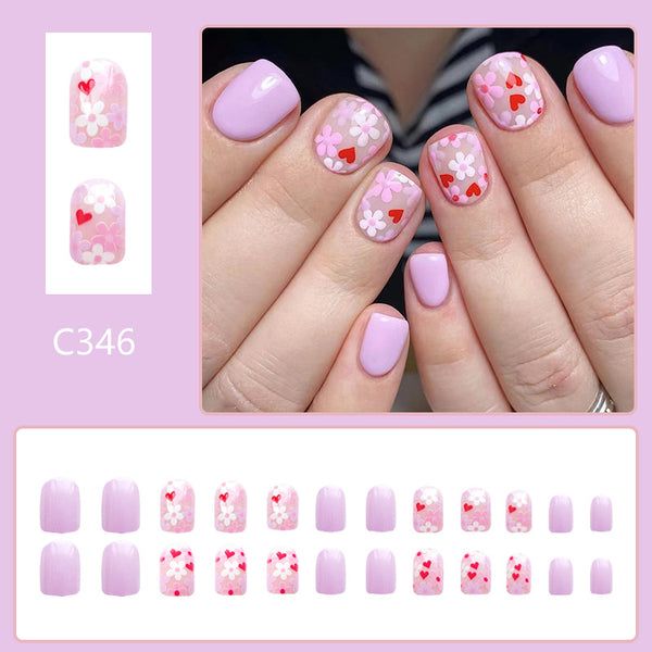 12 Sizes-24 Pcs Press On Nails C346