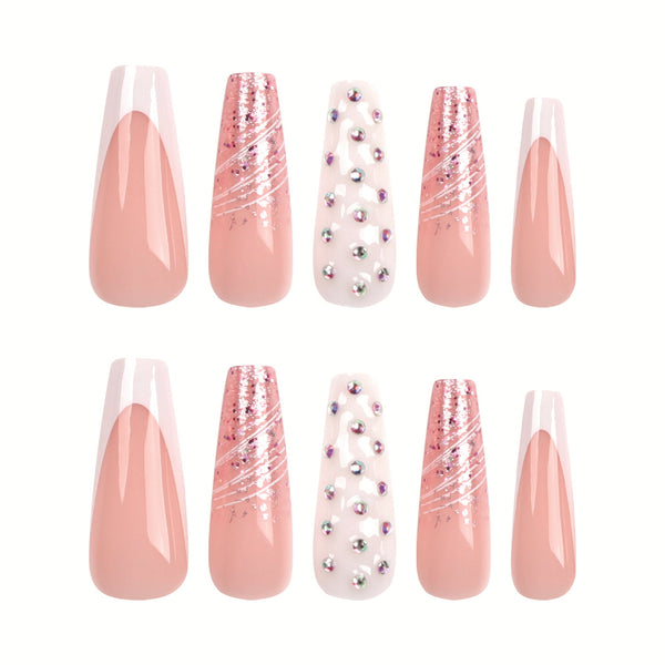 French Long Pink Press on Nails