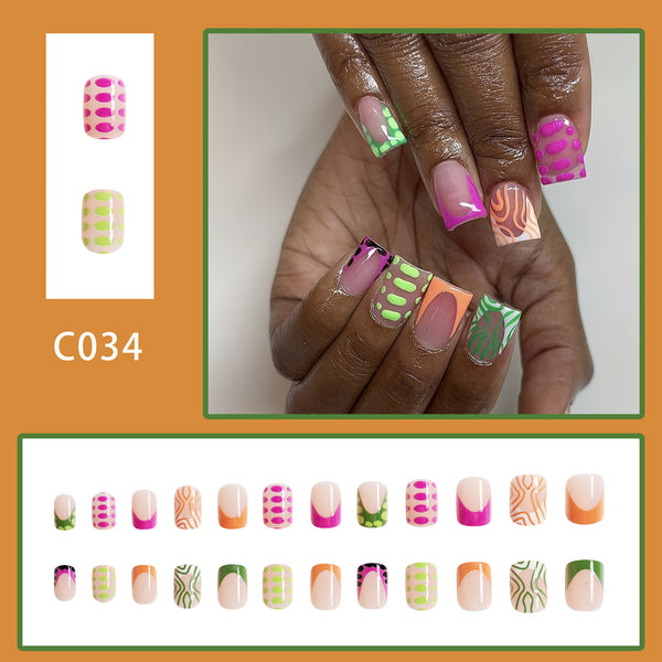 12 Sizes-24 Pcs Press On Nails C034