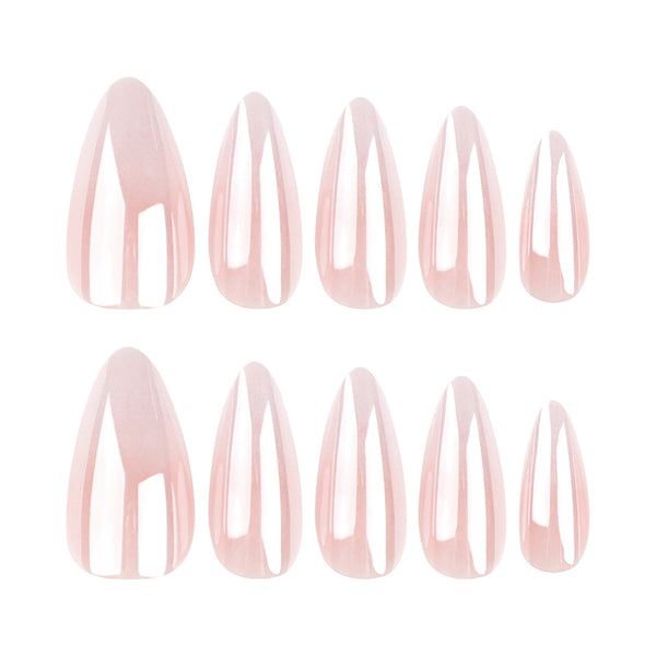 Almond Glossy Medium Pink Press on Nails