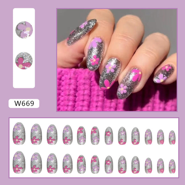 12 Sizes-24 Pcs Press On Nails W669