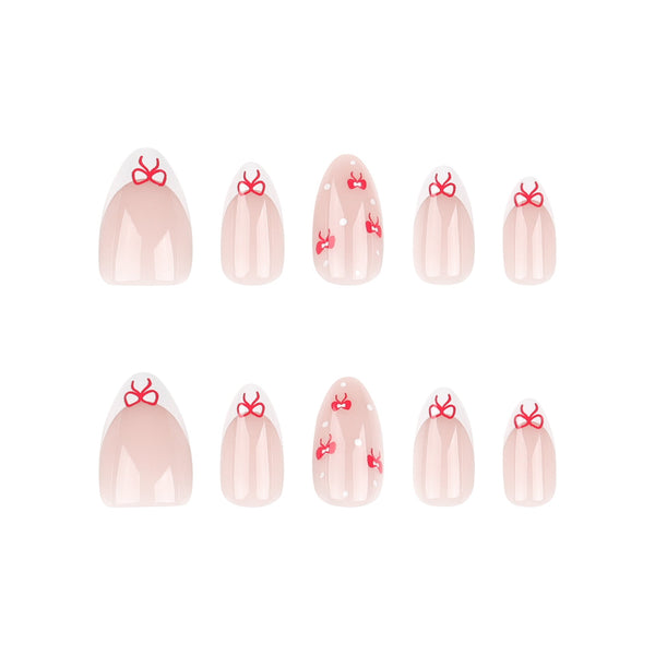 Almond French Glossy Medium Pink Press on Nails
