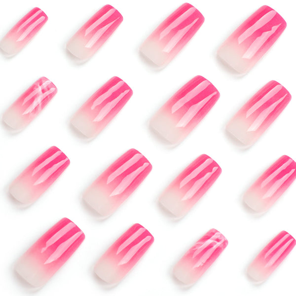 Glossy Long Ombre Pink Square Press on Nails