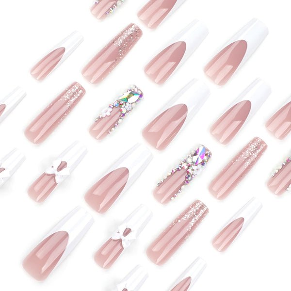 Glossy Long Pink Square Press on Nails