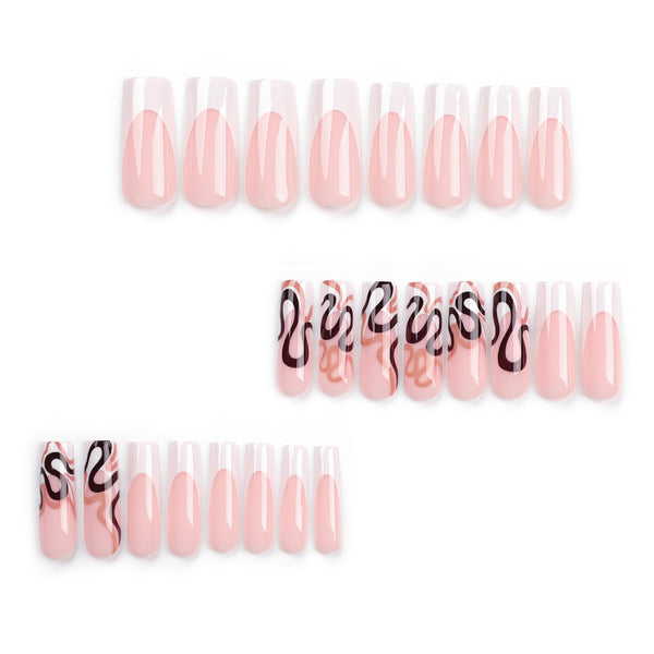 French Glossy Long Pink Square Press on Nails