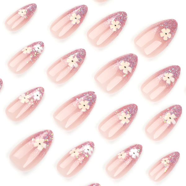 Almond French Medium Pink Press on Nails