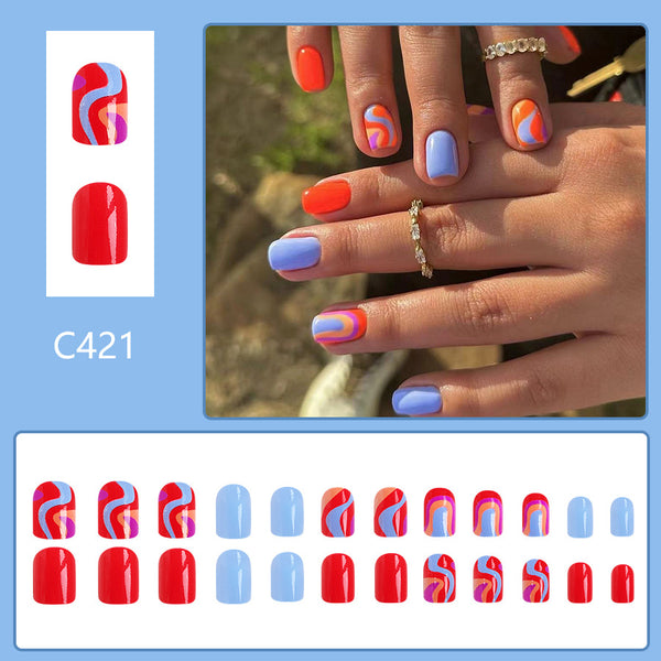 12 Sizes-24 Pcs Press On Nails C421