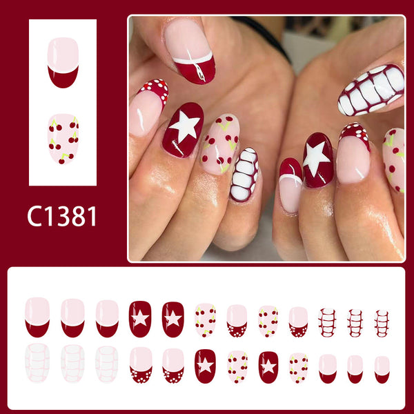 12 Sizes-24 Pcs Press On Nails C1381
