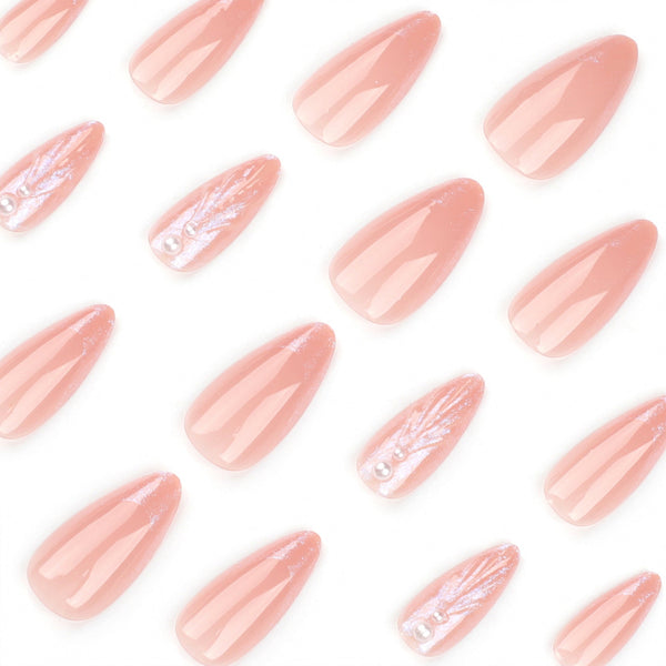 Almond French Glossy Long Pink Press on Nails