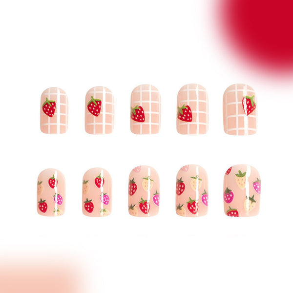 96 Pcs Press On Nails StrawberryFlower-1-96pcs