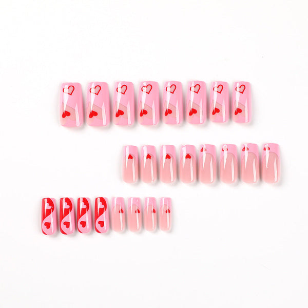 French Glossy Medium Pink Square Press on Nails