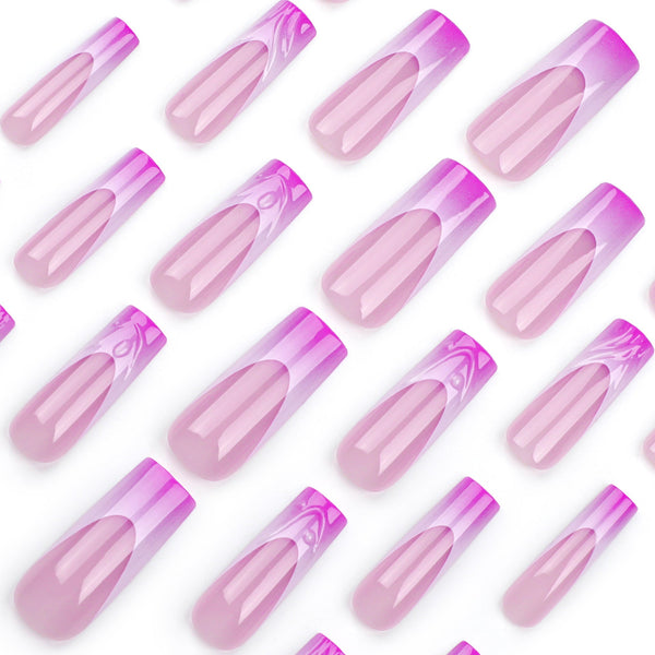 French Glossy Long Pink Square Press on Nails