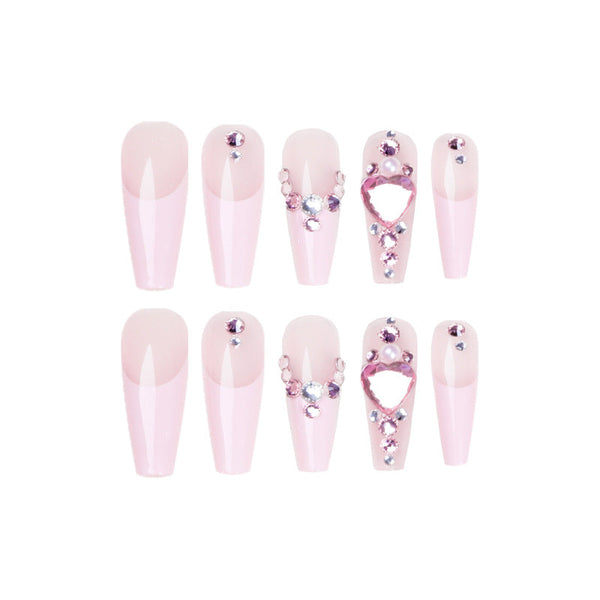 French Glossy Long Pink Square Press on Nails