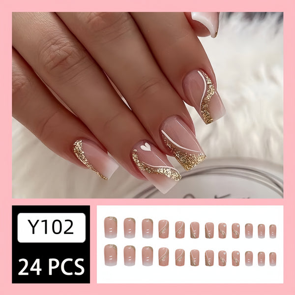 12 Sizes-24 Pcs Press On Nails Y102