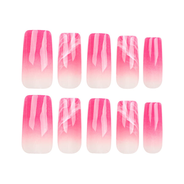 Glossy Long Ombre Pink Square Press on Nails