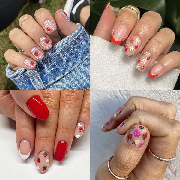 96 Pcs Press On Nails StrawberryFlower-1-96pcs