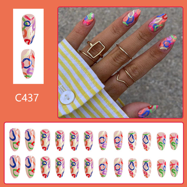 12 Sizes-24 Pcs Press On Nails C437