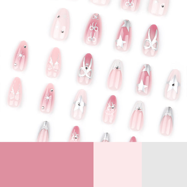 Almond French Glossy Long Pink Press on Nails