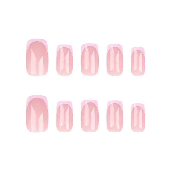 French Glossy Medium Pink Square Press on Nails