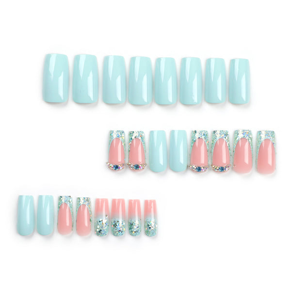 Blue French Medium Square Press on Nails