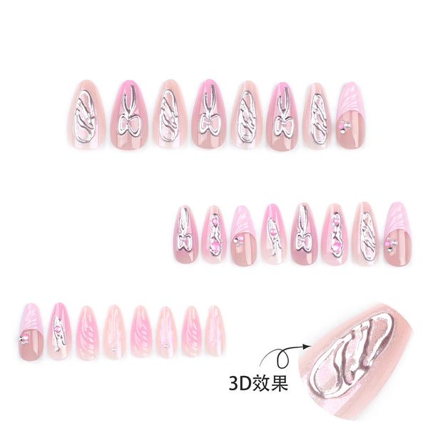 Almond French Glossy Long Pink Press on Nails