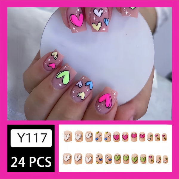 12 Sizes-24 Pcs Press On Nails Y117