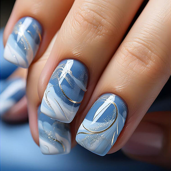 Blue Glossy Press on Nails