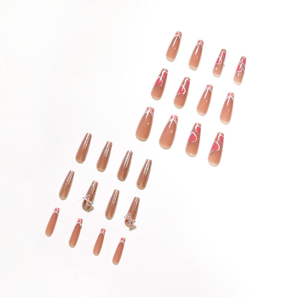 French Glossy Long Pink Press on Nails