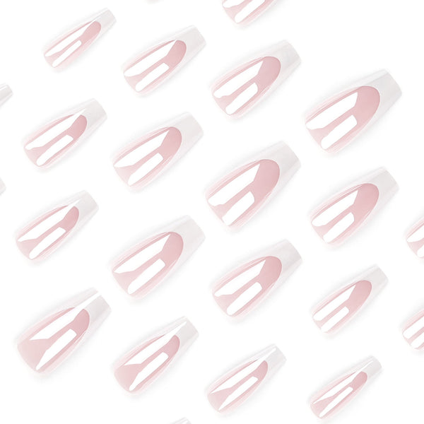 French Glossy Long Pink Press on Nails