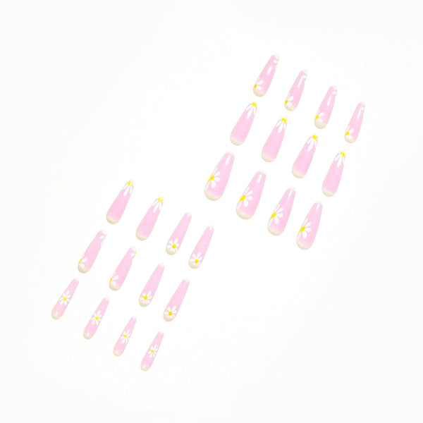 Glossy Long Pink Square Press on Nails
