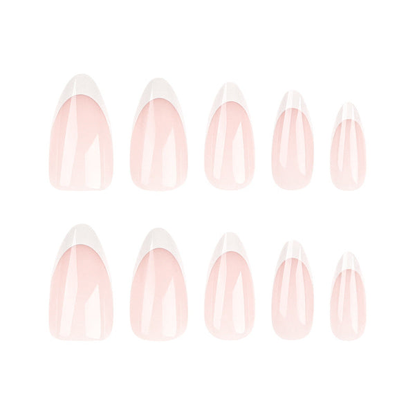 Almond French Glossy Medium Pink Press on Nails