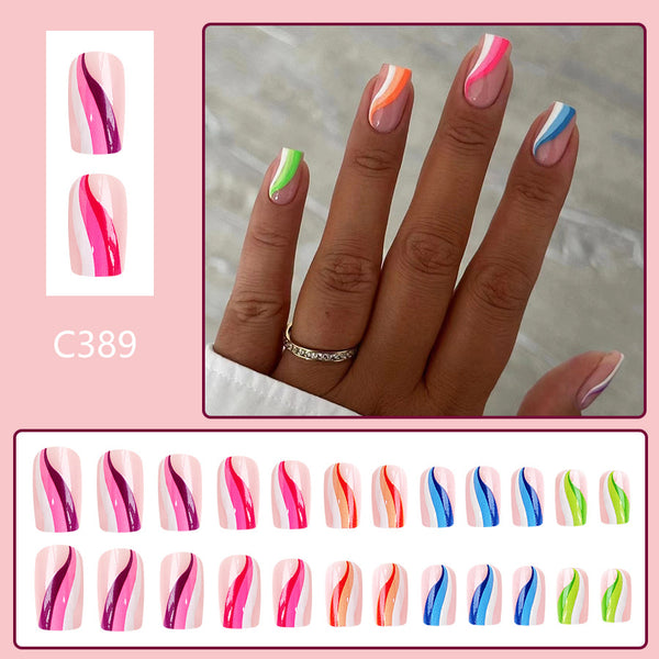 12 Sizes-24 Pcs Press On Nails C389