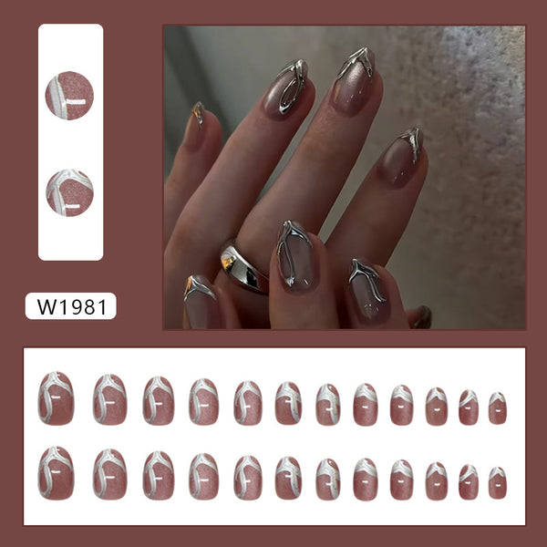 12 Sizes-24 Pcs Press On Nails W1981