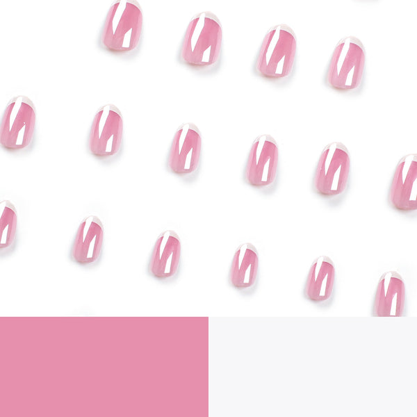 Almond French Matte Medium Oval Pink Press on Nails