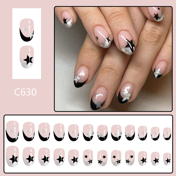 12 Sizes-24 Pcs Press On Nails C630
