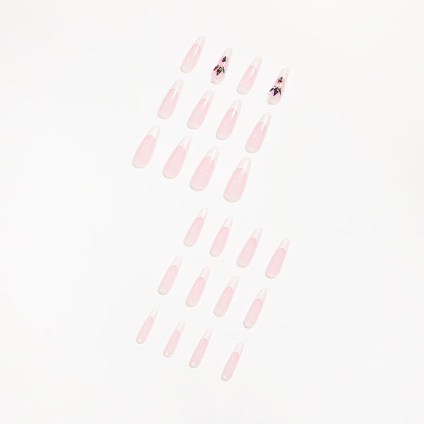 French Glossy Long Pink Press on Nails