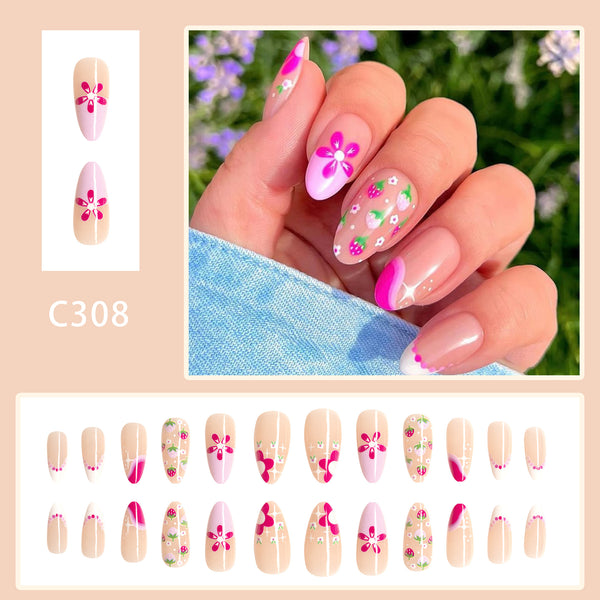 12 Sizes-24 Pcs Press On Nails C308
