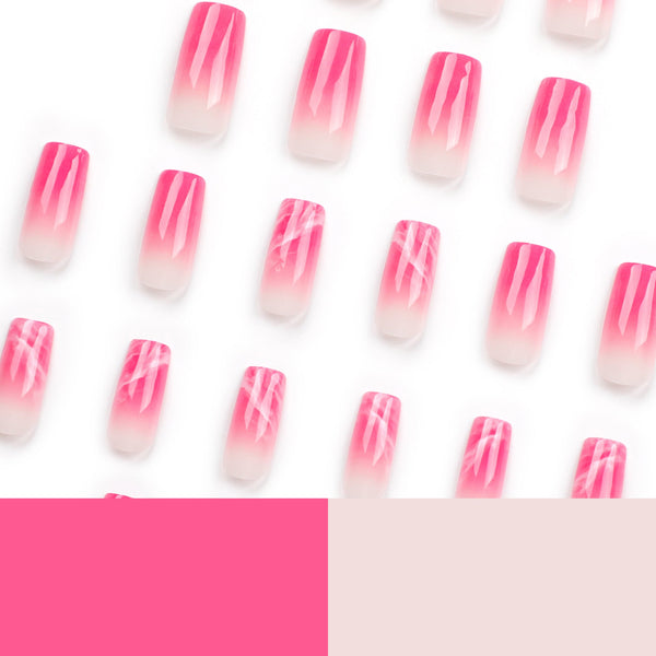 Glossy Long Ombre Pink Square Press on Nails