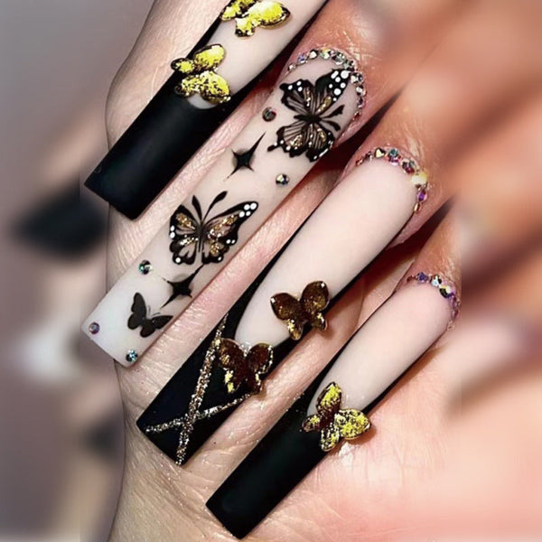 Butterfly French Long Matte Square Press on Nails