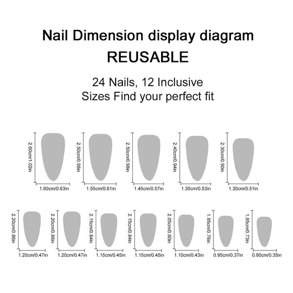 12 Sizes-24 Pcs Press On Nails S206