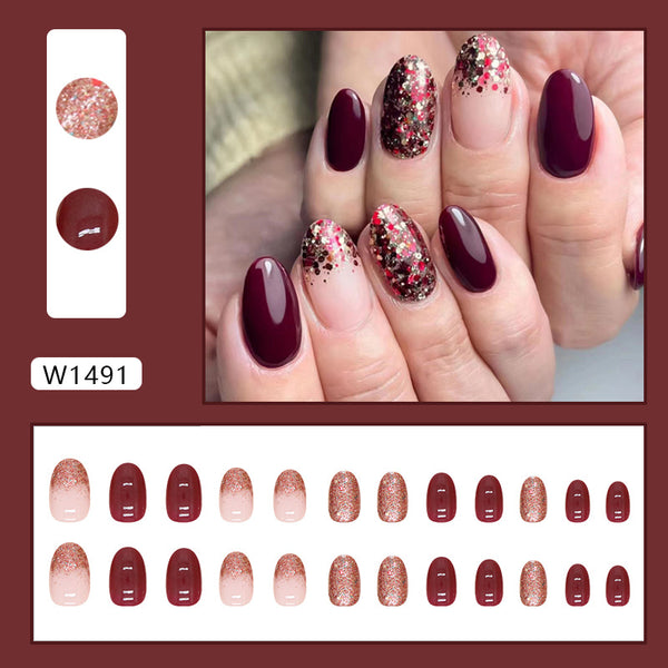 12 Sizes-24 Pcs Press On Nails W1491