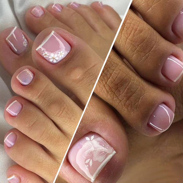 48 Pcs Press On Nails FrenchFlower-1-48pcs