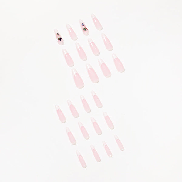 French Glossy Long Pink Press on Nails