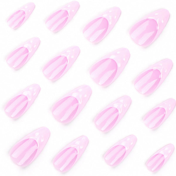 Almond French Glossy Long Pink Press on Nails